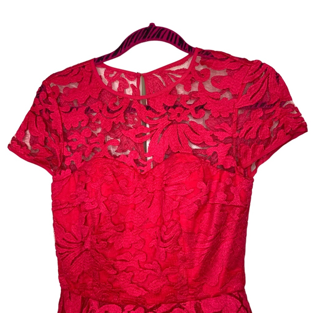 NWT TED BAKER Deep Pink Floral Overlay Sheer Lace Dress - Picture 3 of 7